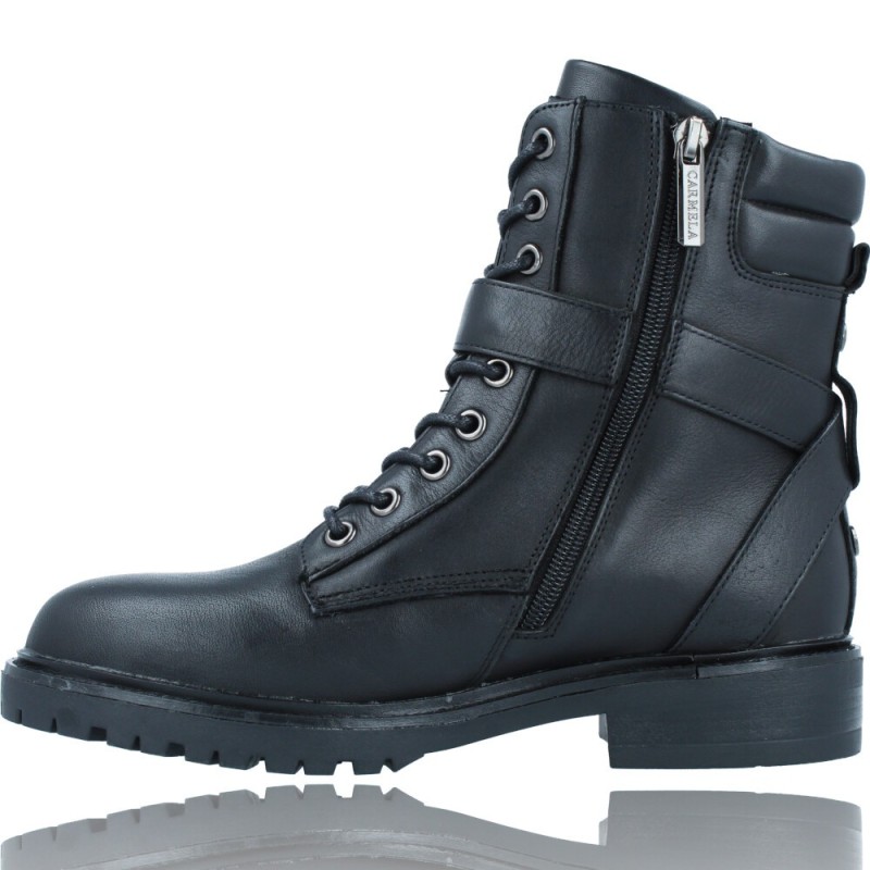 Botas Militares Moteras con Hebilla y Cordones de Piel para Mujer de Carmela  67917
