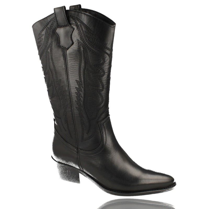 Botas cowboy piel negra llamas hombre