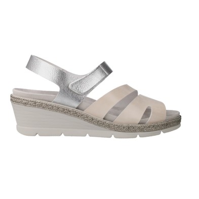 Suave 3053 Sandali Donna Beige in Pelle con Platform e Velcro