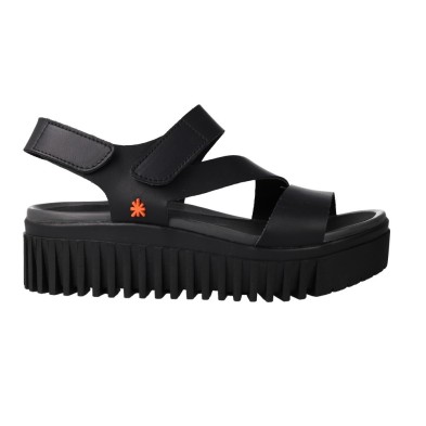 Art Brighton 1573 Damen Plateausandalen Schwarz Leder mit Klettverschluss