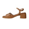 Wonders D-2301 Moai Damen Sandaletten mit Mittelhohem Absatz — Leder Gelochtes Blumenmuster mit MemoryGel in Tan & Schwarz