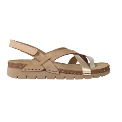 Walk & Fly 8580-51000 Damen Bio Kreuzband-Sandalen Leder – Hellbeige/Silber