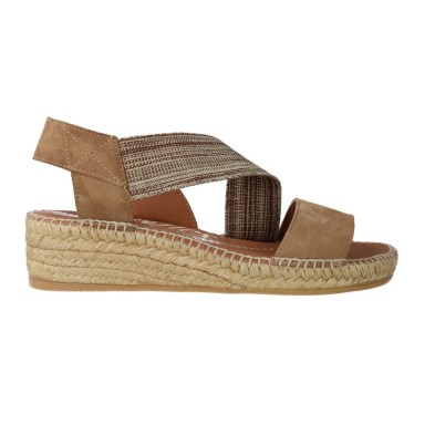 Sandales Bio en Cuir et Jute Fait Main pour Femme Viguera Vitelo 2331 – Bleu (Ocean) / Marron (Whisky)