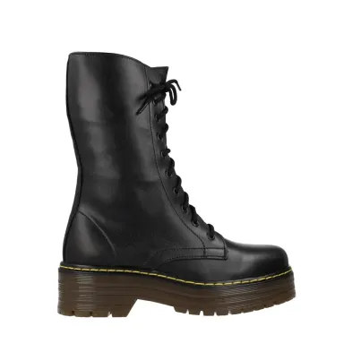 Nifty Panzer Tall Platform Leather Combat Boots Unisex Black