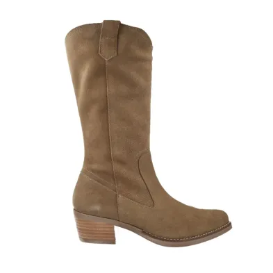 Patricia Miller 6951 Knee-High Suede Western Boots Women Taupe