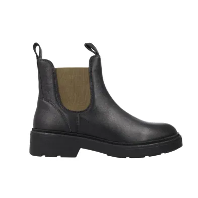 Geox D665GI Tronchetti Chelsea Pelle Elastico Kaki Donna Nero