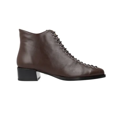 Dansi 8715A Botines Piel Cordones Ojetes Tacón Bajo Mujer Chocolate