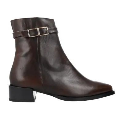 Dansi 8718A Bottines Cuir Lisse à Boucle Talon Bas Femme Acajou