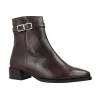 Dansi 8718A Bottines Cuir Lisse à Boucle Talon Bas Femme Acajou