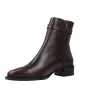 Dansi 8718A Leather Ankle Boots with Buckle Low Block Heel Women Mahogany