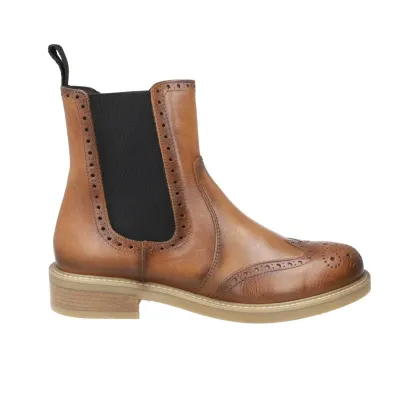 Luis Gonzalo 5685M3 Stivaletti Chelsea Donna Pelle Brogue Tacco Basso Cuoio