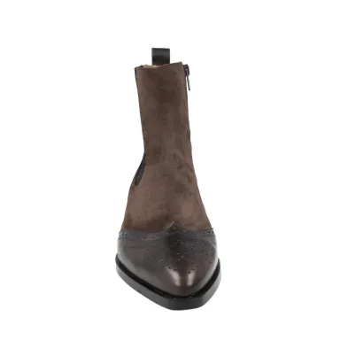 Dansi 8717A Stivaletti Chelsea Donna Camoscio Pelle Brogue Tacco Basso Mogano