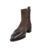 Dansi 8717A Suede Leather Brogue Chelsea Ankle Boots Women Low Heel Mahogany