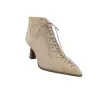 Hispanitas HI264960 Leather Lace-Up Pointed Ankle Boots Women 7 cm Heel Sand