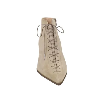 Hispanitas HI264960 Leather Lace-Up Pointed Ankle Boots Women 7 cm Heel Sand