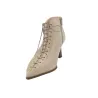 Hispanitas HI264960 Leather Lace-Up Pointed Ankle Boots Women 7 cm Heel Sand
