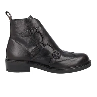 Luis Gonzalo 5683M2 Black Leather Ankle Boot Triple Buckle Women