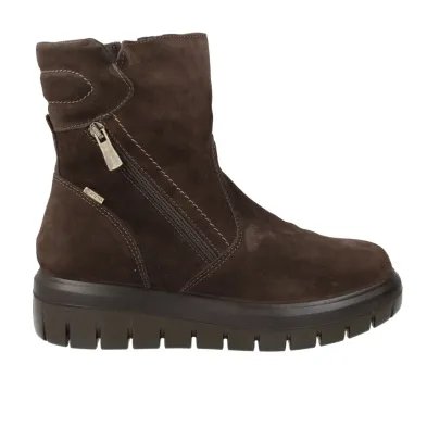 IGI&CO 21494 Brown Suede Ankle Boot for Women with Track Sole and Zips