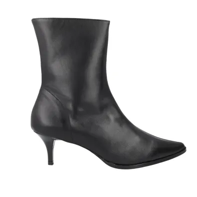Barminton T5 Pointed Toe Leather Ankle Boot Kitten Heel Women Black