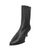 Barminton T5 Pointed Toe Leather Ankle Boot Kitten Heel Women Black