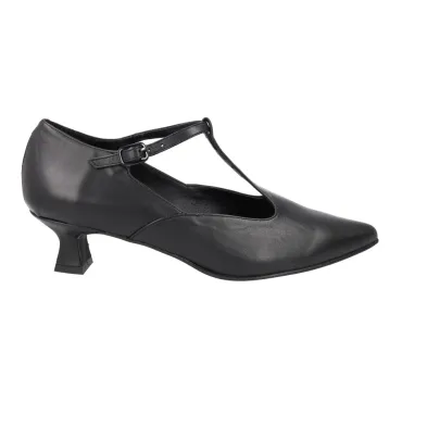 Barminton T4 Chaussure Charleston Cuir Bride Boucle Femme Noir