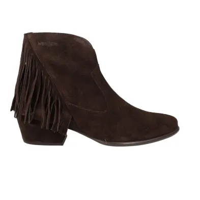 Wonders D-2005 Bottine Western Daim Franges Femme Marron