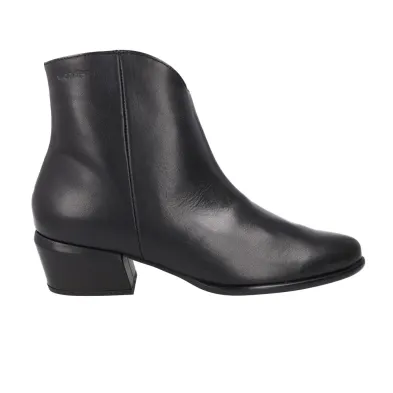 Wonders D-2001 Bottine Cuir Lisse Bout Pointu Talon Bas Femme Noir