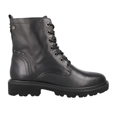 Carmela 164337 Stivaletti Anfibi Pelle Lacci Zip Donna Nero Suola Tasselli