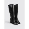 Wonders M-5443 Black Leather Knee-High Boots Block Heel Zip Women's