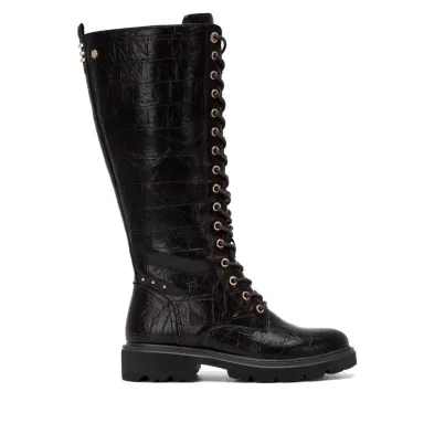 Carmela 164358 Botas Militares Altas Piel Coco Cordones Cremallera Mujer Marrón
