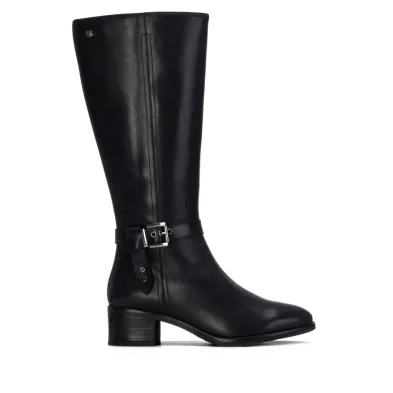 Carmela 164164 Stivali Pelle Fibbia Laterale Tacco Quadrato Donna Nero Marrone
