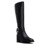 Carmela 164164 Bottes Hautes Cuir Boucle Latérale Talon Carré Femme Noir Marron