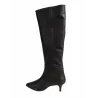 Barminton 17090 Damen Stiefel Leder Schwarz Dünner Absatz Spitze Kniehoch