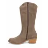 Patricia Miller 6951 Bottes Western Cuir Talon Carré Femme Cowboy Noir Taupe