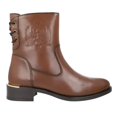 Carmela 164009 Leather Ankle Boots Side Zip Low Heel Women's Black Camel