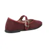 Macarena Rania101 Women's Suede Mary Jane Flats Buckle Strap Burgundy Taupe