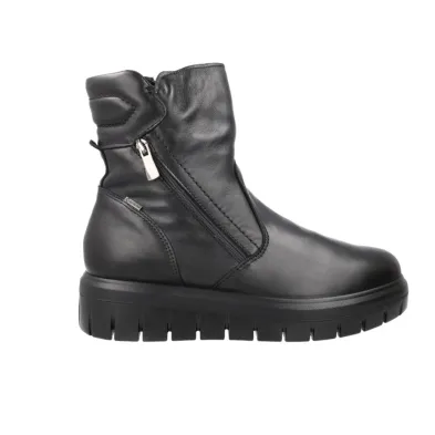 IGI&CO 21494 Women's Gore-Tex Ankle Boots Black Leather Side Zip Lug Sole