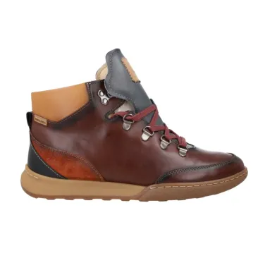 Pikolinos Viana Botines Casual Piel Mujer Cordones Cremallera Brandy y Caoba