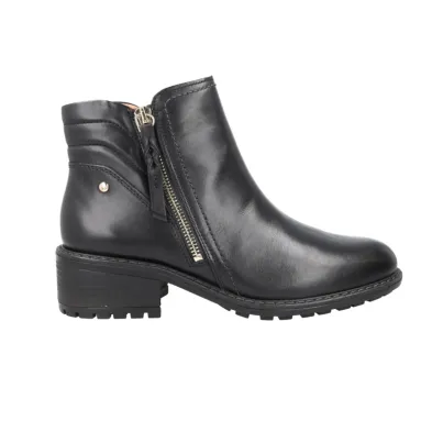 Pikolinos Medina Women's Leather Ankle Boots Low Heel Side Zip Lug Sole