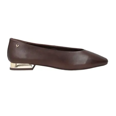 Martinelli Vescia Women's Leather Ballet Flats Pointed Toe Gold Heel Dark Brown