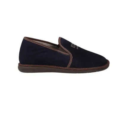 Pantofole Uomo Nordikas Top Line 132N in Pelle Blu Marino e Moka