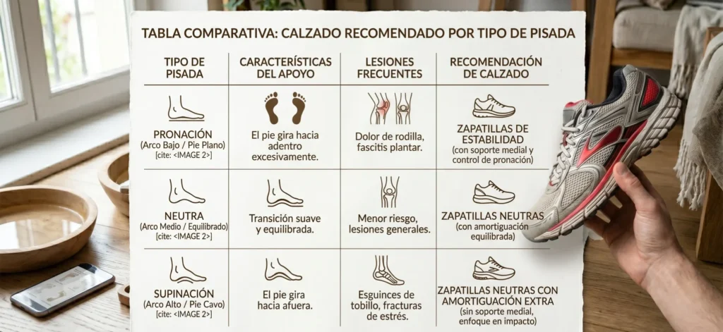 Tabla comparativa calzado Tabla comparativa de calzado recomendado para pronación supinación y pisada neutra